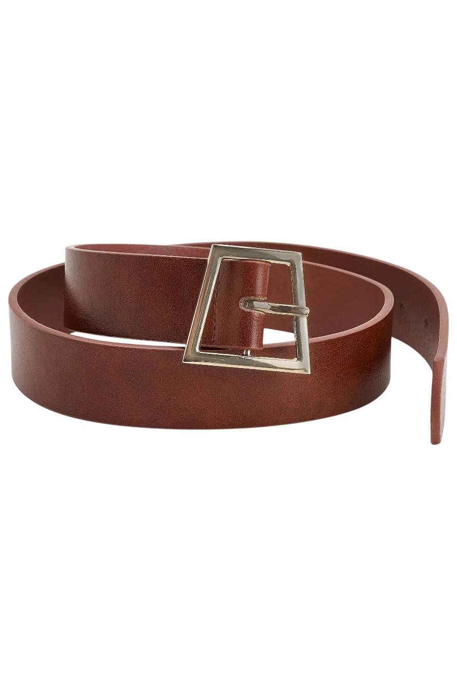 Susan Graver Women`s Faux Leather Belt with Metal Geo Buckle Cognac